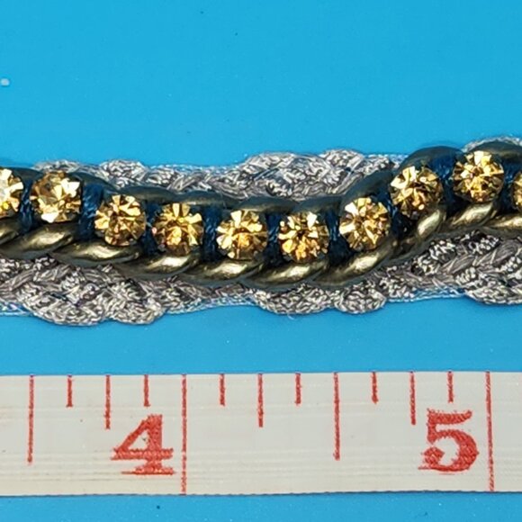 Y2K BOHO crouched lace band under brass chain with glass amber beads - Picture 6 of 16